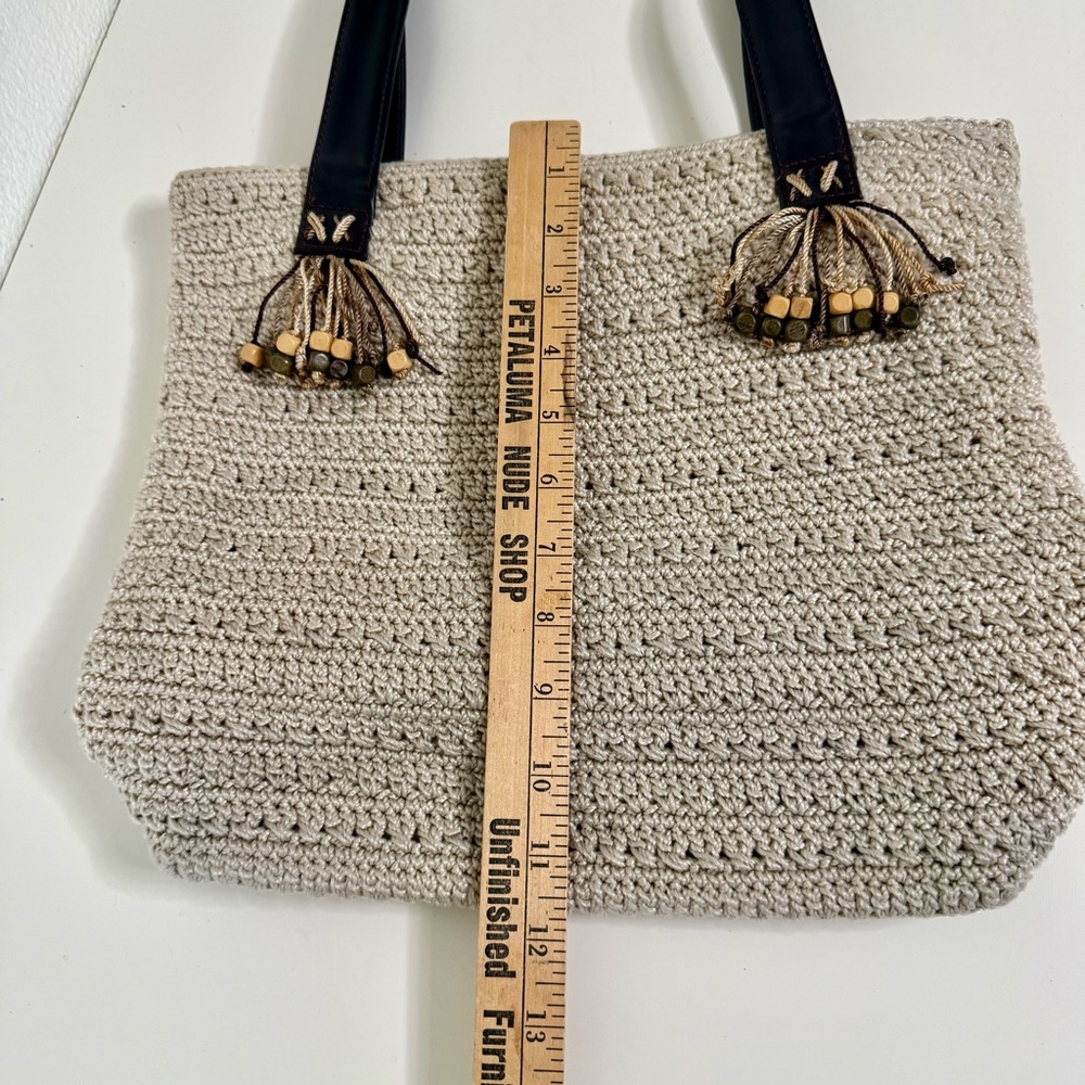 The Sak Vintage Crochet Boho Tote Bag - Cream Nylon String With Beaded Tassels - Picture 15 of 16